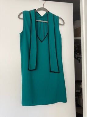 Zara Teal Sleeveless Shift Dress with Black Trim Scarf Detail